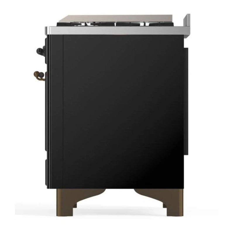ILVE Majestic II 60" Dual Fuel Freestanding Range in Glossy Black with Burnished Trim, UM15FDNS3BKBLP