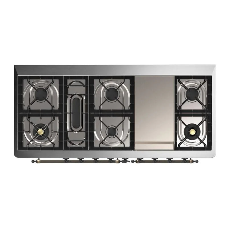 ILVE Majestic II 60" Dual Fuel Freestanding Range in Glossy Black with Burnished Trim, UM15FDNS3BKBLP