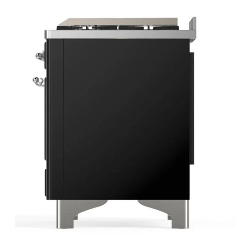 ILVE Majestic II 60" Dual Fuel Freestanding Range in Glossy Black with Chrome Trim, UM15FDNS3BKCLP