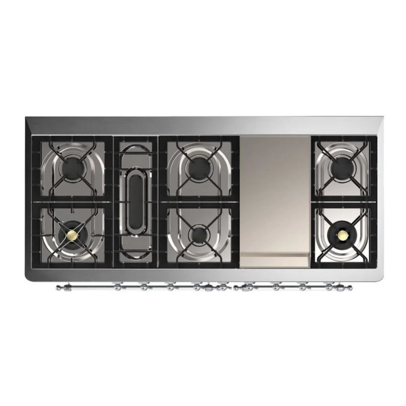 ILVE Majestic II 60" Dual Fuel Freestanding Range in Glossy Black with Chrome Trim, UM15FDNS3BKC