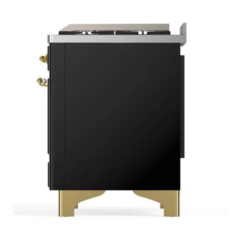 ILVE Majestic II 60" Dual Fuel Freestanding Range in Glossy Black with Brass Trim, UM15FDNS3BKG