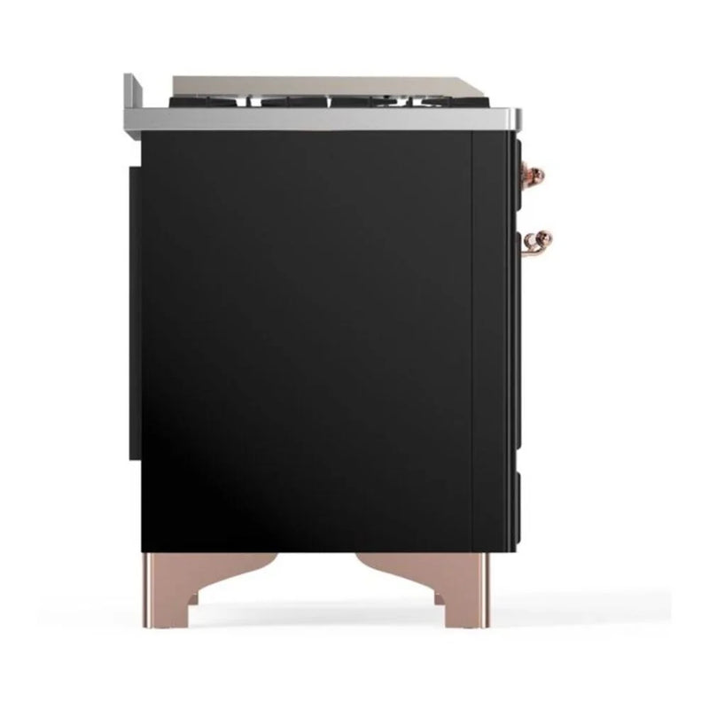 ILVE Majestic II 60" Dual Fuel Freestanding Range in Glossy Black with Copper Trim, UM15FDNS3BKPLP