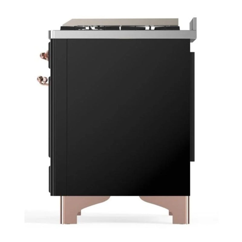 ILVE Majestic II 60" Dual Fuel Freestanding Range in Glossy Black with Copper Trim, UM15FDNS3BKPLP