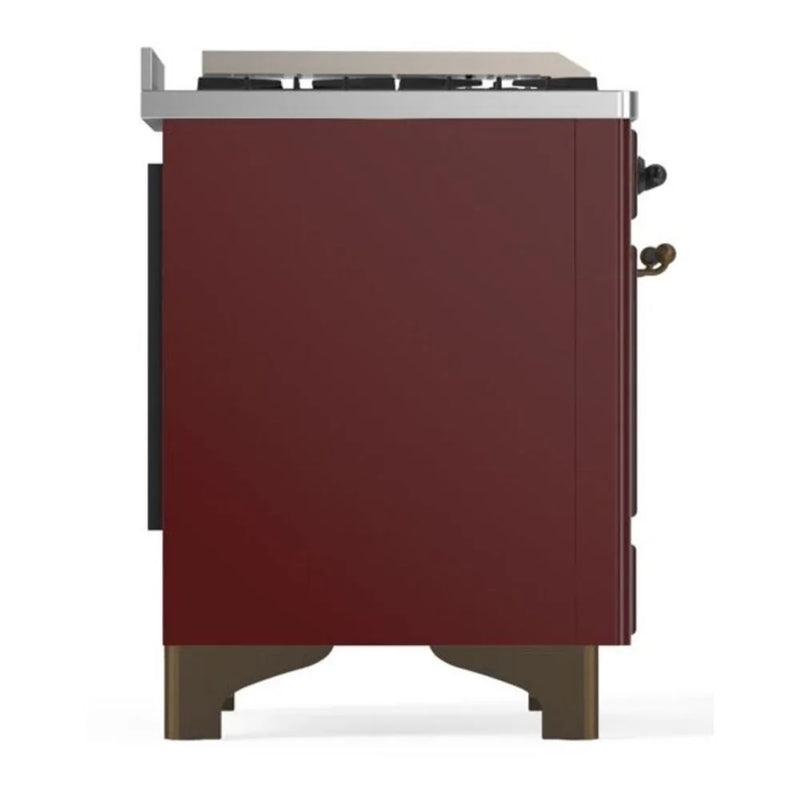 ILVE Majestic II 60" Dual Fuel Freestanding Range in Burgundy with Burnished Trim, UM15FDNS3BUBLP