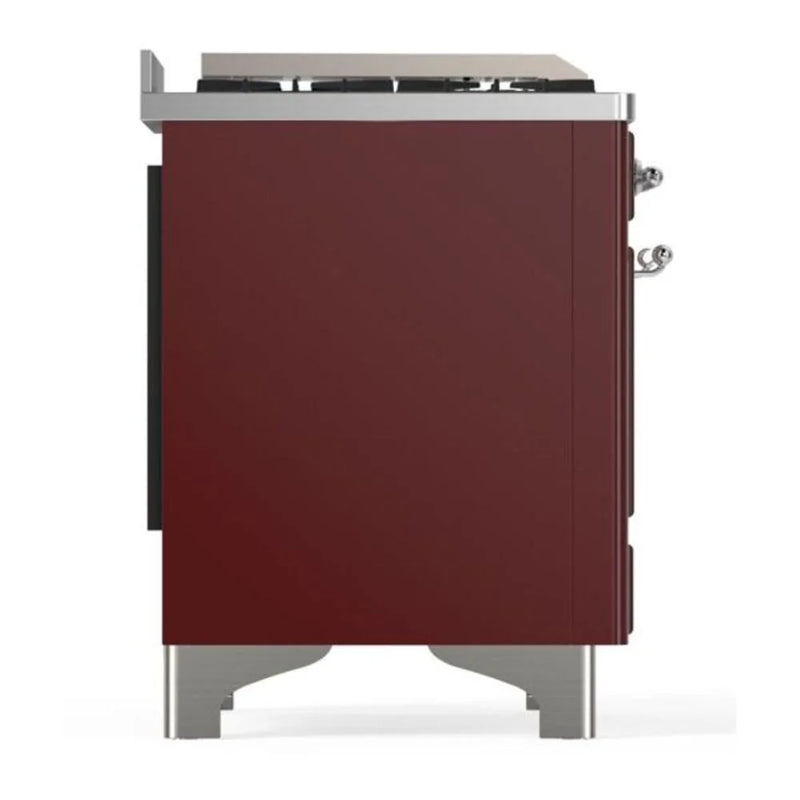 ILVE Majestic II 60" Dual Fuel Freestanding Range in Burgundy with Chrome Trim, UM15FDNS3BUC