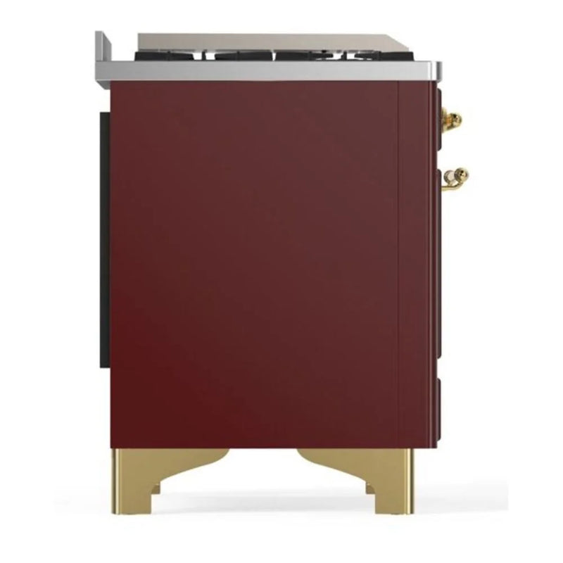 ILVE Majestic II 60" Dual Fuel Freestanding Range in Burgundy with Brass Trim, UM15FDNS3BUG