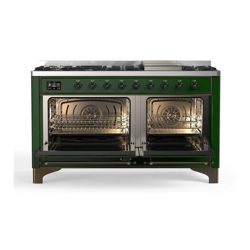 ILVE Majestic II 60" Dual Fuel Freestanding Range in Emerald Green with Burnished Trim, UM15FDNS3EGB