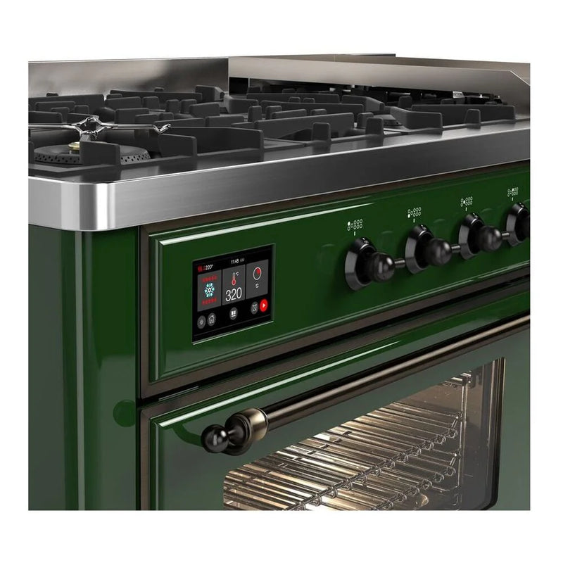 ILVE Majestic II 60" Dual Fuel Freestanding Range in Emerald Green with Burnished Trim, UM15FDNS3EGB
