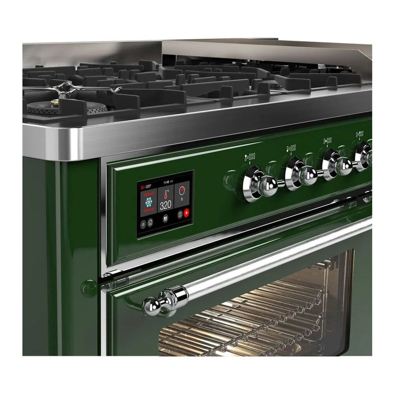 ILVE Majestic II 60" Dual Fuel Freestanding Range in Emerald Green with Chrome Trim, UM15FDNS3EGCLP