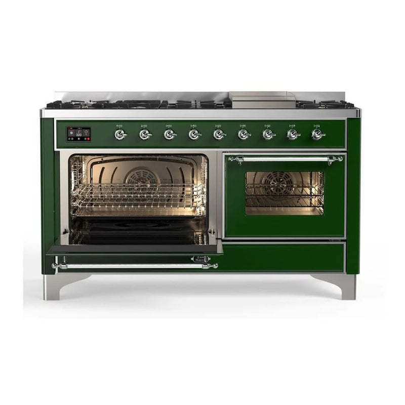 ILVE Majestic II 60" Dual Fuel Freestanding Range in Emerald Green with Chrome Trim, UM15FDNS3EGCLP