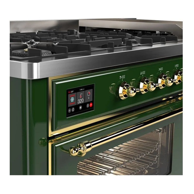 ILVE Majestic II 60" Dual Fuel Freestanding Range in Emerald Green with Brass Trim, UM15FDNS3EGGLP