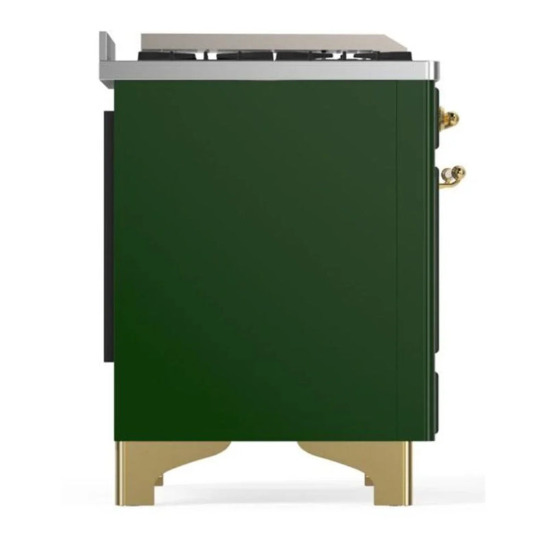 ILVE Majestic II 60" Dual Fuel Freestanding Range in Emerald Green with Brass Trim, UM15FDNS3EGG