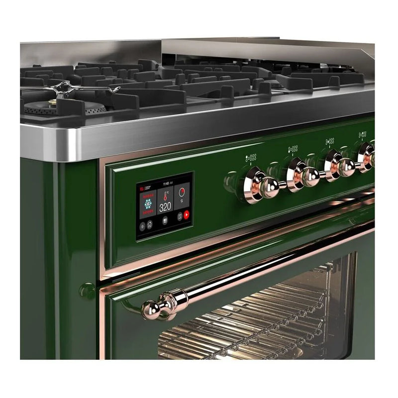 ILVE Majestic II 60" Dual Fuel Freestanding Range in Emerald Green with Copper Trim, UM15FDNS3EGPLP