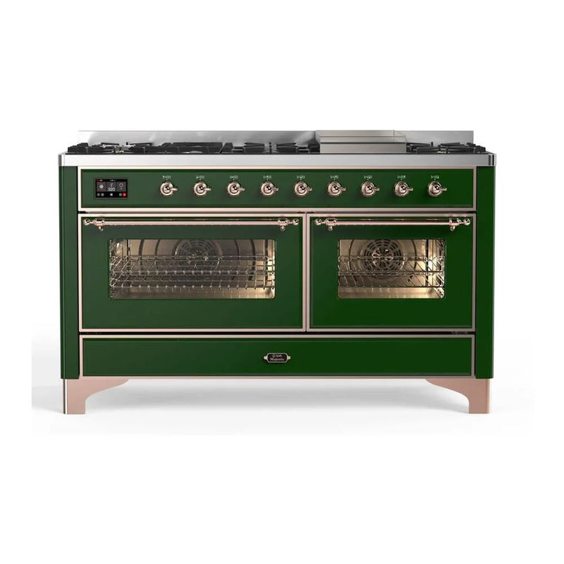 ILVE Majestic II 60" Dual Fuel Freestanding Range in Emerald Green with Copper Trim, UM15FDNS3EGP