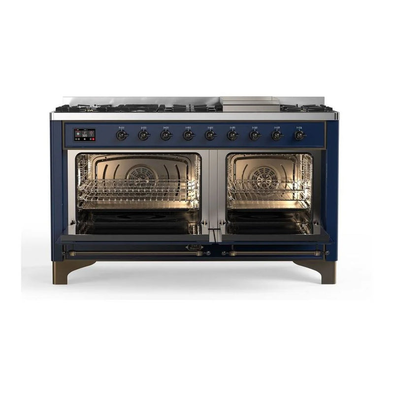 ILVE Majestic II 60" Dual Fuel Freestanding Range in Midnight Blue with Burnished Trim, UM15FDNS3MBB