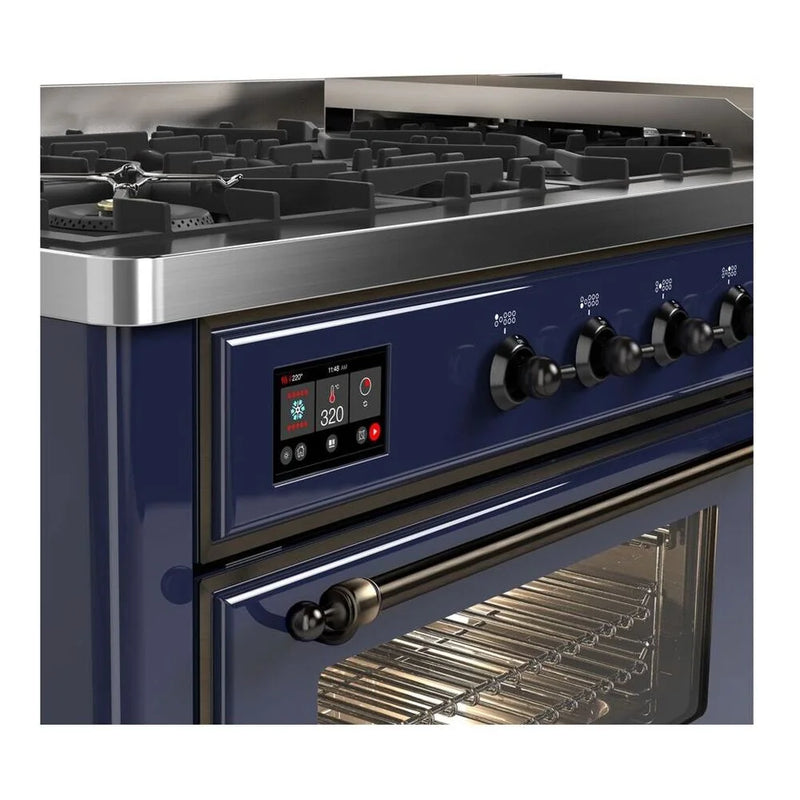 ILVE Majestic II 60" Dual Fuel Freestanding Range in Midnight Blue with Burnished Trim, UM15FDNS3MBB