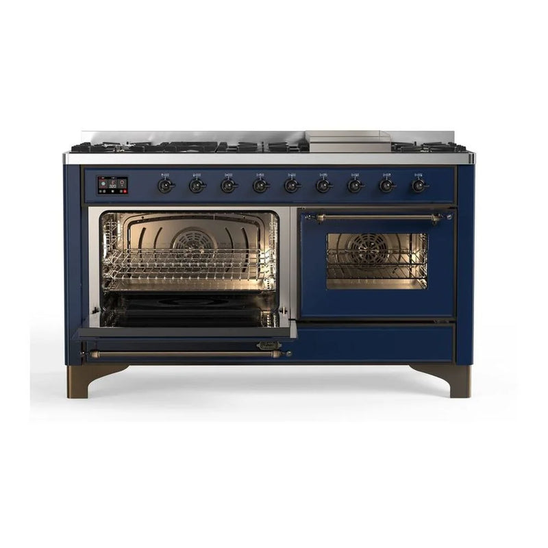 ILVE Majestic II 60" Dual Fuel Freestanding Range in Midnight Blue with Burnished Trim, UM15FDNS3MBB