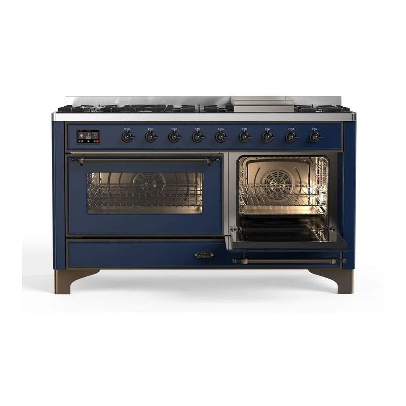 ILVE Majestic II 60" Dual Fuel Freestanding Range in Midnight Blue with Burnished Trim, UM15FDNS3MBB