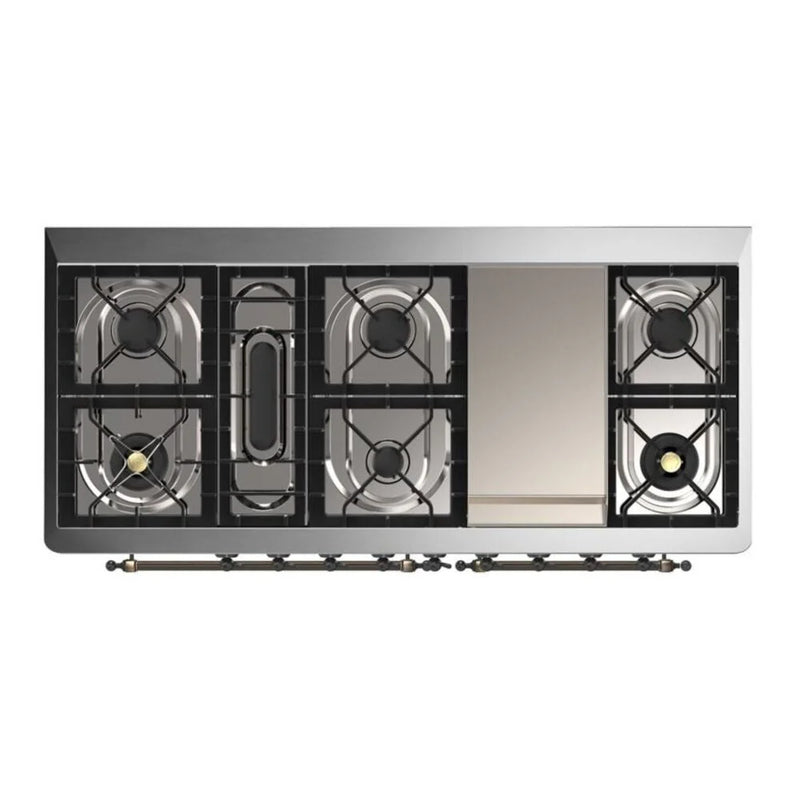 ILVE Majestic II 60" Dual Fuel Freestanding Range in Midnight Blue with Burnished Trim, UM15FDNS3MBB