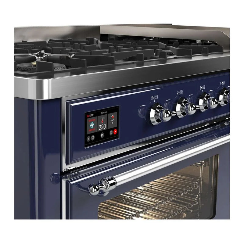 ILVE Majestic II 60" Dual Fuel Freestanding Range in Midnight Blue with Chrome Trim, UM15FDNS3MBCLP