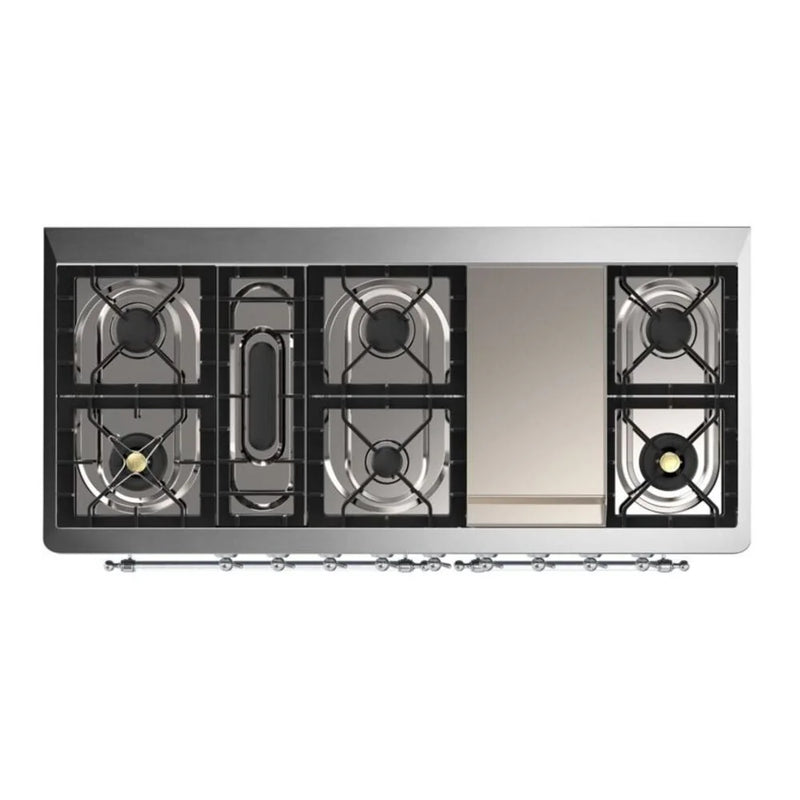 ILVE Majestic II 60" Dual Fuel Freestanding Range in Midnight Blue with Chrome Trim, UM15FDNS3MBCLP