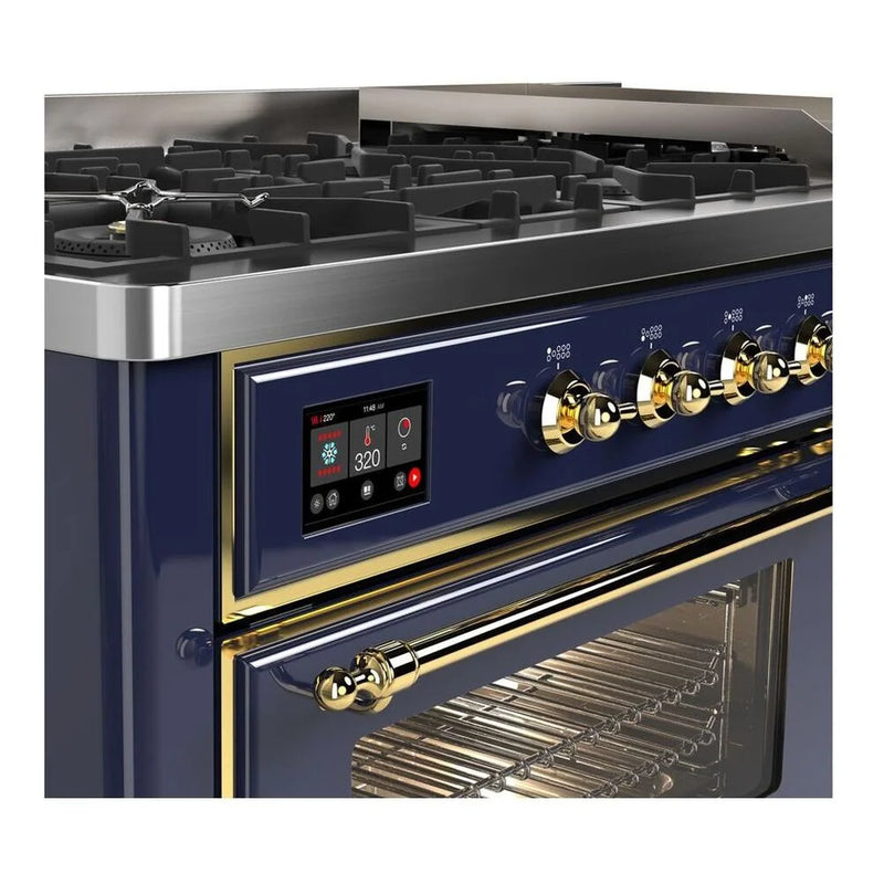 ILVE Majestic II 60" Dual Fuel Freestanding Range in Midnight Blue with Brass Trim, UM15FDNS3MBGLP