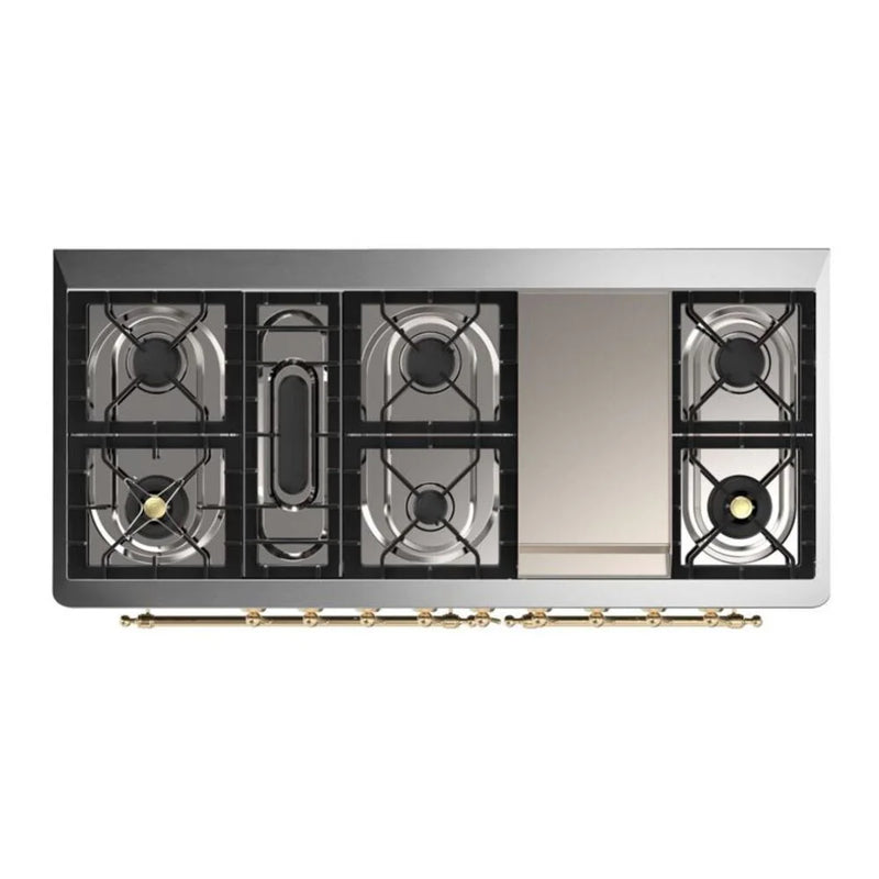 ILVE Majestic II 60" Dual Fuel Freestanding Range in Midnight Blue with Brass Trim, UM15FDNS3MBG