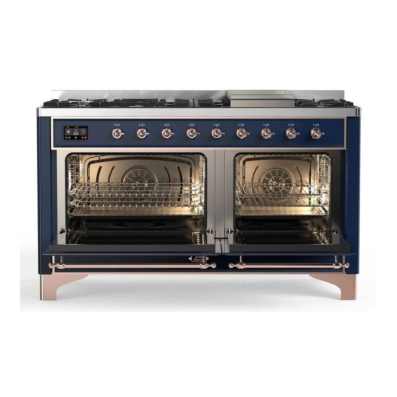 ILVE Majestic II 60" Dual Fuel Freestanding Range in Midnight Blue with Copper Trim, UM15FDNS3MBP
