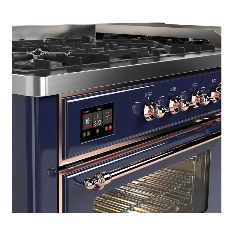 ILVE Majestic II 60" Dual Fuel Freestanding Range in Midnight Blue with Copper Trim, UM15FDNS3MBP