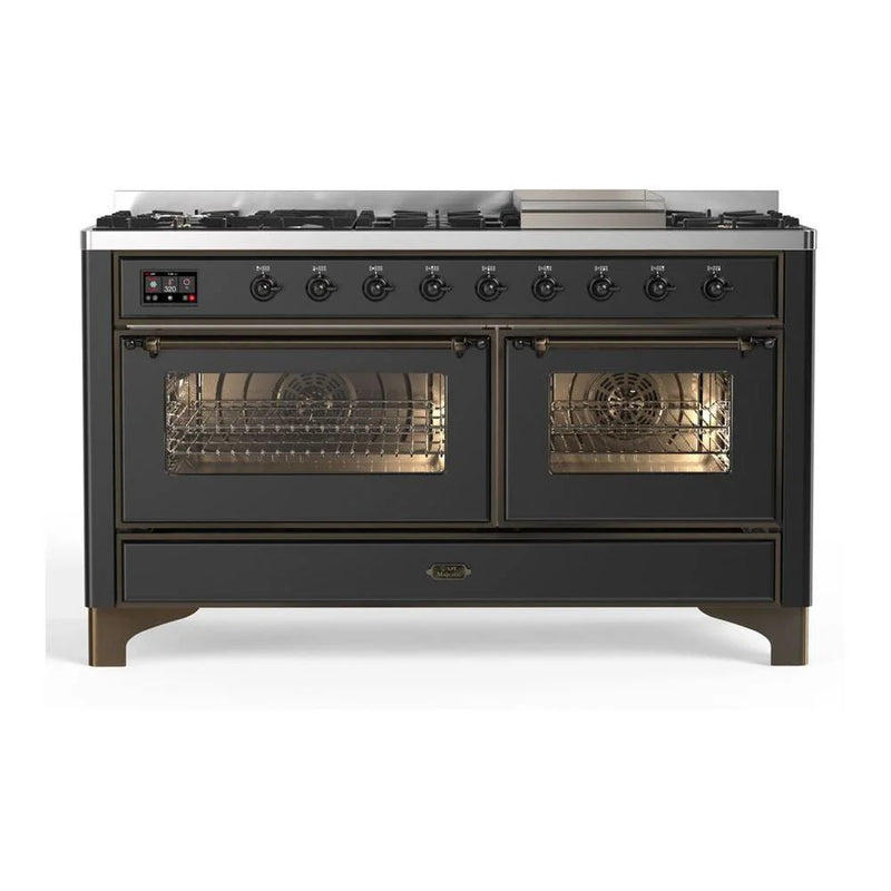 ILVE Majestic II 60" Dual Fuel Freestanding Range in Graphite Matte with Burnished Trim, UM15FDNS3MGBLP