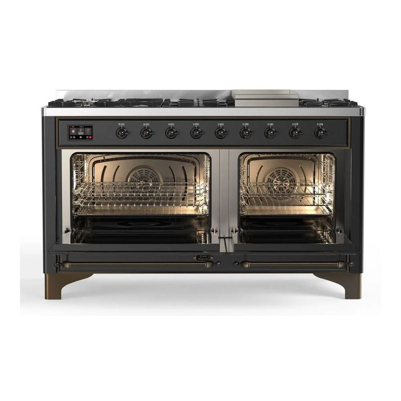 ILVE Majestic II 60" Dual Fuel Freestanding Range in Graphite Matte with Burnished Trim, UM15FDNS3MGBLP