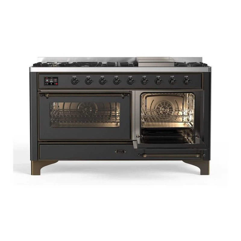 ILVE Majestic II 60" Dual Fuel Freestanding Range in Graphite Matte with Burnished Trim, UM15FDNS3MGBLP