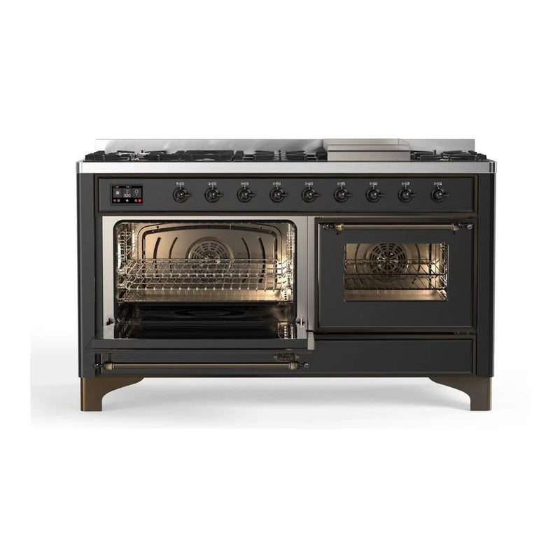 ILVE Majestic II 60" Dual Fuel Freestanding Range in Graphite Matte with Burnished Trim, UM15FDNS3MGB