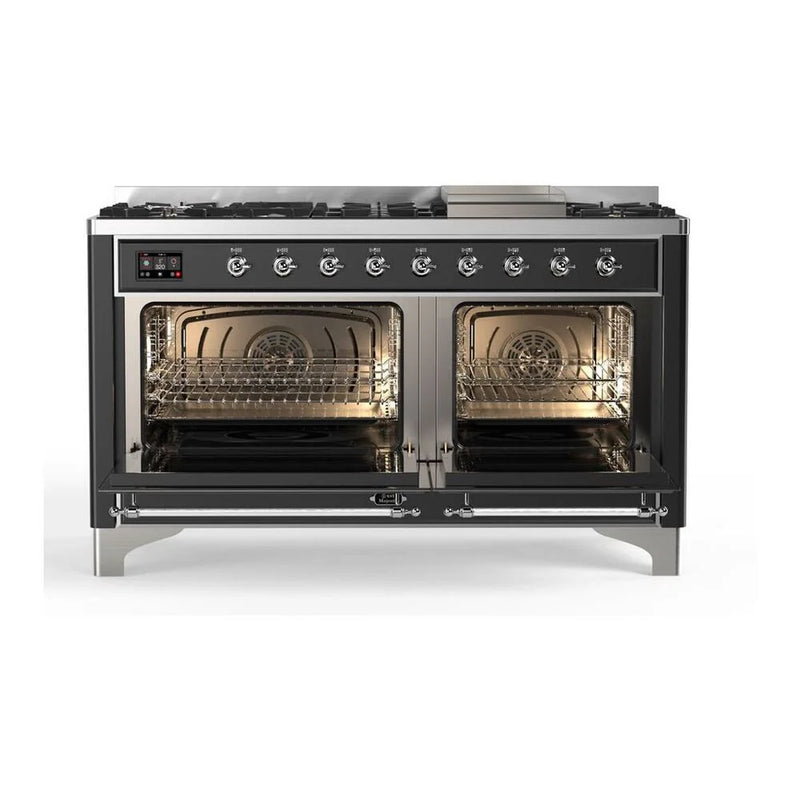 ILVE Majestic II 60" Dual Fuel Freestanding Range in Graphite Matte with Chrome Trim, UM15FDNS3MGCLP