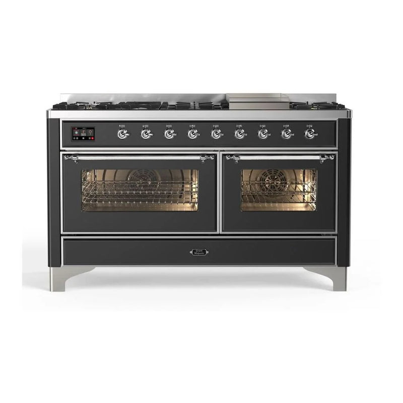 ILVE Majestic II 60" Dual Fuel Freestanding Range in Graphite Matte with Chrome Trim, UM15FDNS3MGC