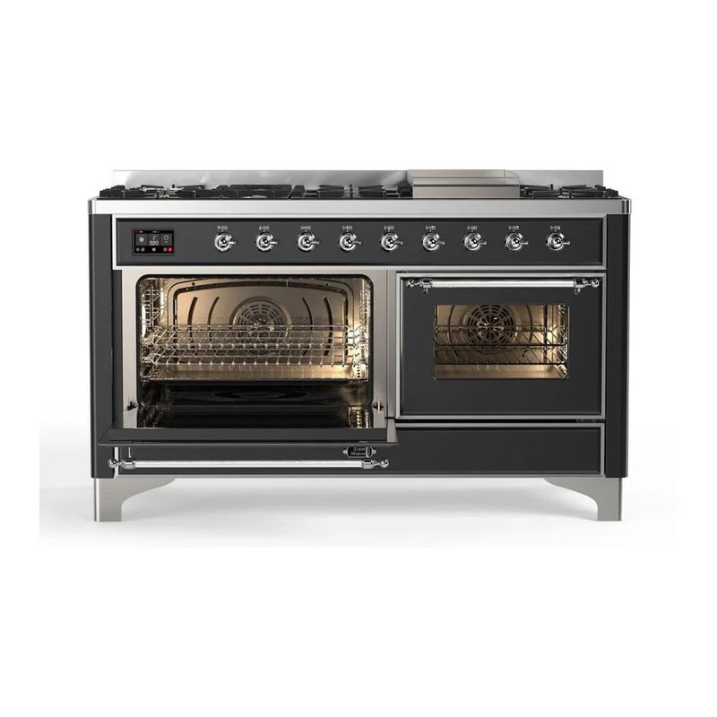 ILVE Majestic II 60" Dual Fuel Freestanding Range in Graphite Matte with Chrome Trim, UM15FDNS3MGC