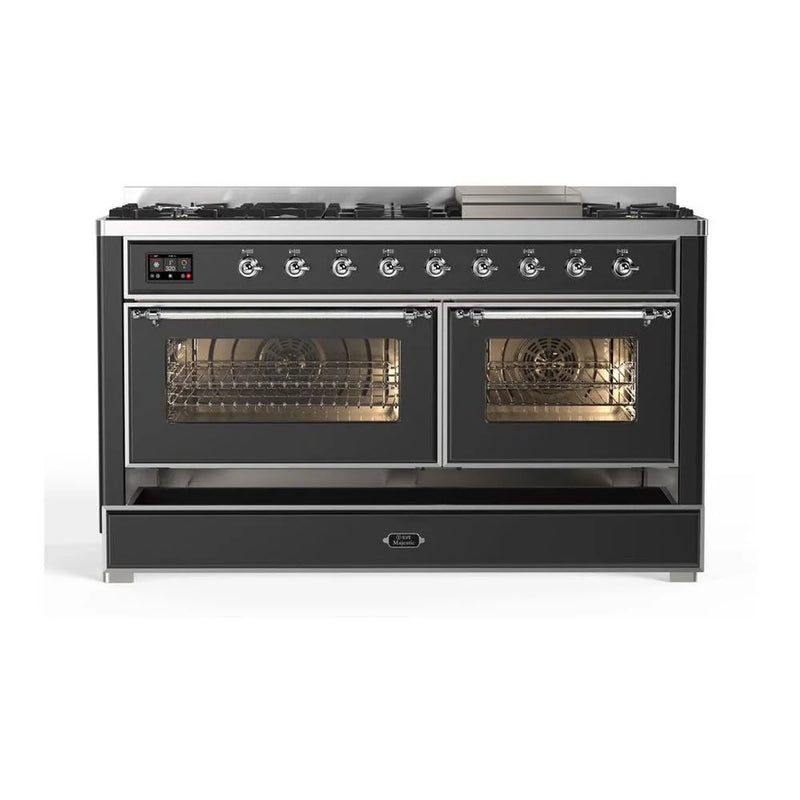 ILVE Majestic II 60" Dual Fuel Freestanding Range in Graphite Matte with Chrome Trim, UM15FDNS3MGC
