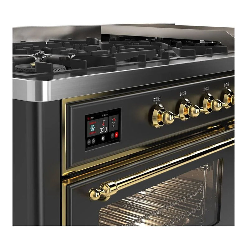 ILVE Majestic II 60" Dual Fuel Freestanding Range in Graphite Matte with Brass Trim, UM15FDNS3MGGLP