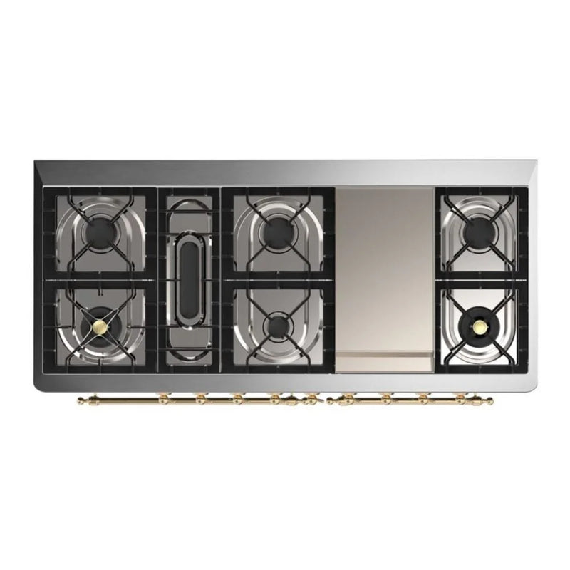 ILVE Majestic II 60" Dual Fuel Freestanding Range in Graphite Matte with Brass Trim, UM15FDNS3MGGLP