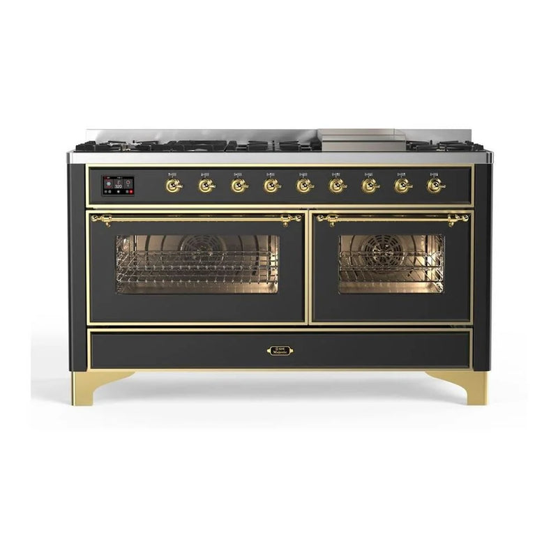ILVE Majestic II 60" Dual Fuel Freestanding Range in Graphite Matte with Brass Trim, UM15FDNS3MGG