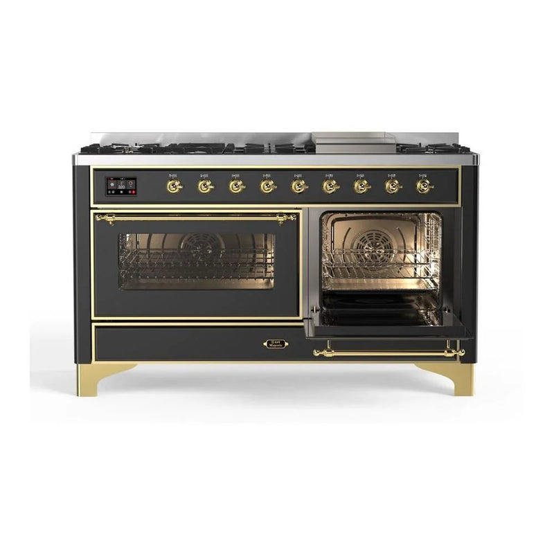 ILVE Majestic II 60" Dual Fuel Freestanding Range in Graphite Matte with Brass Trim, UM15FDNS3MGG