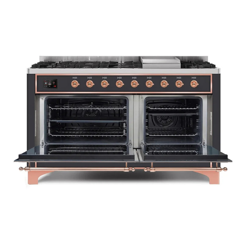 ILVE Majestic II 60" Dual Fuel Freestanding Range in Graphite Matte with Copper Trim, UM15FDNS3MGPLP
