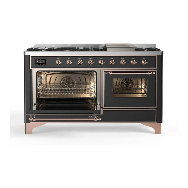 ILVE Majestic II 60" Dual Fuel Freestanding Range in Graphite Matte with Copper Trim, UM15FDNS3MGP