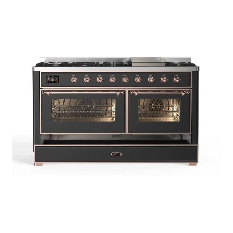 ILVE Majestic II 60" Dual Fuel Freestanding Range in Graphite Matte with Copper Trim, UM15FDNS3MGP