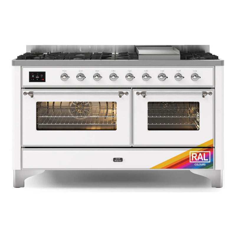 ILVE Majestic II 60" Dual Fuel Freestanding Range in RAL Color with Chrome Trim, UM15FDNS3RAC