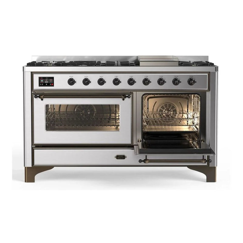 ILVE Majestic II 60" Dual Fuel Freestanding Range in Stainless Steel with Burnished Trim, UM15FDNS3SSB