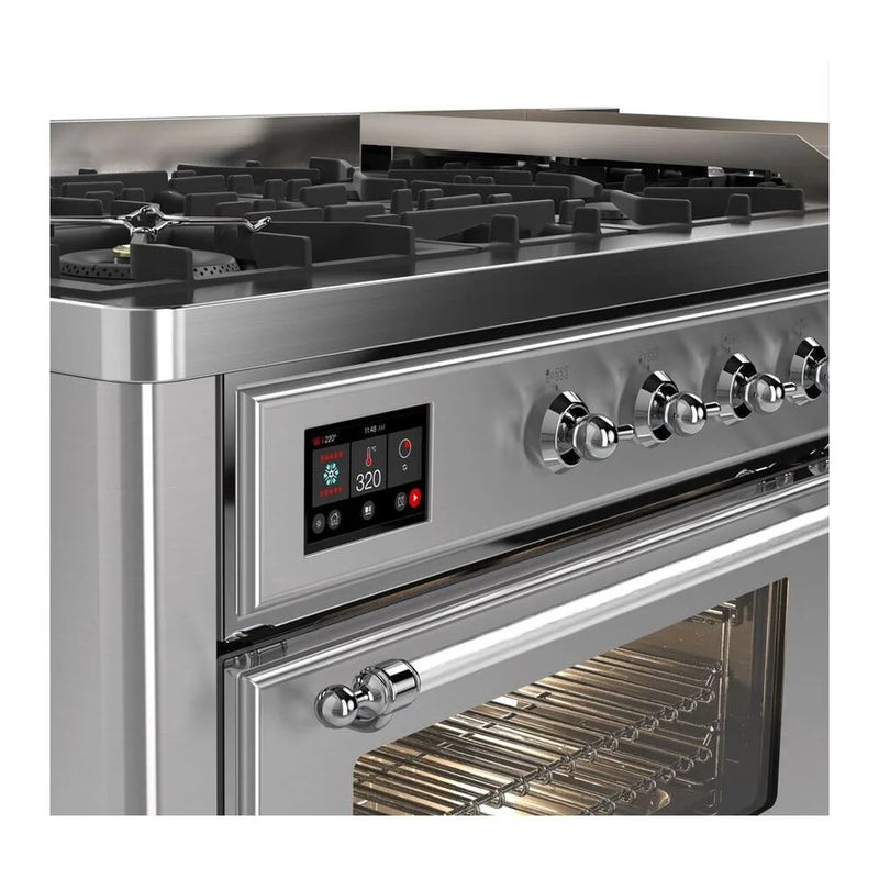 ILVE Majestic II 60" Dual Fuel Freestanding Range in Stainless Steel with Chrome Trim, UM15FDNS3SSCLP