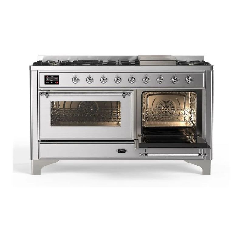 ILVE Majestic II 60" Dual Fuel Freestanding Range in Stainless Steel with Chrome Trim, UM15FDNS3SSCLP