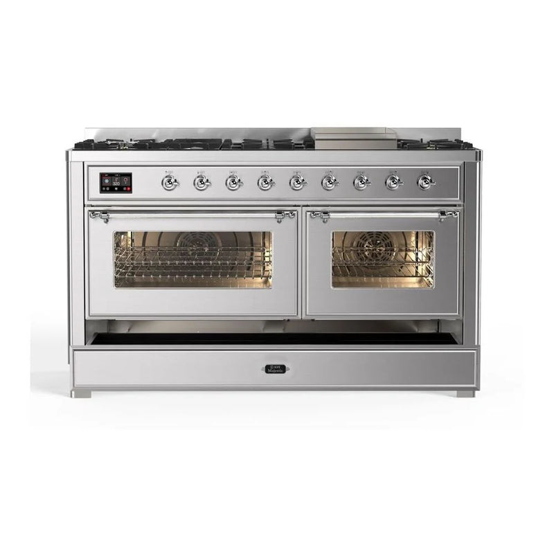 ILVE Majestic II 60" Dual Fuel Freestanding Range in Stainless Steel with Chrome Trim, UM15FDNS3SSCLP