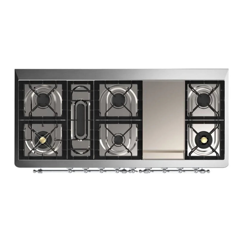 ILVE Majestic II 60" Dual Fuel Freestanding Range in Stainless Steel with Chrome Trim, UM15FDNS3SSCLP